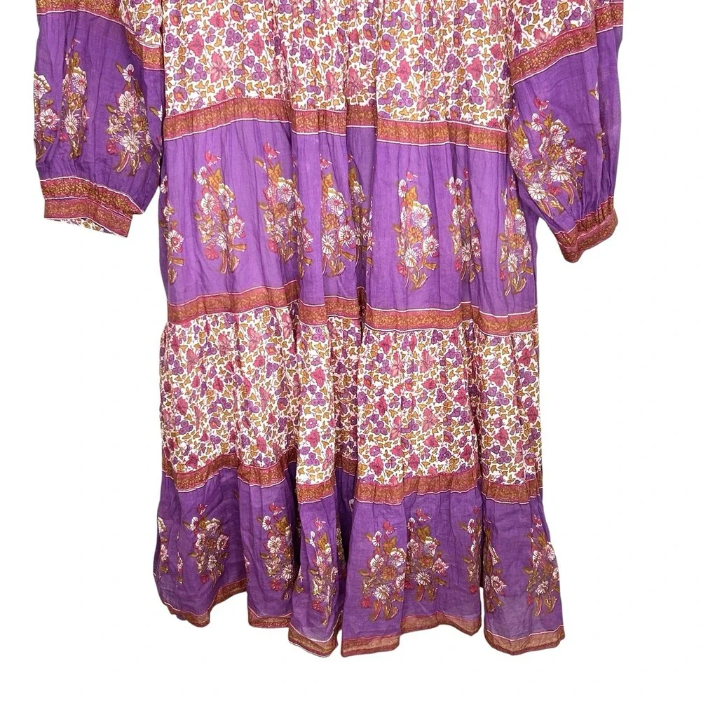 Blue Boheme Boho Peasant Dress M/L Indie Cottage Floral Festival Midi Romantic - Picture 5 of 11